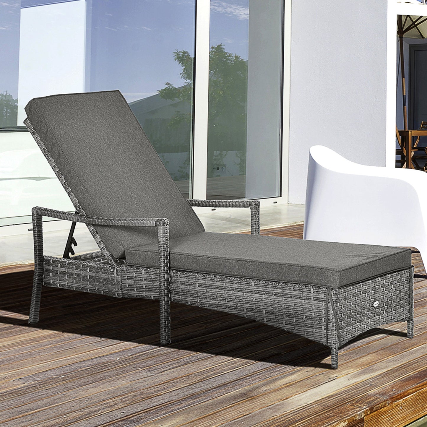 Patio Dual Rattan Wicker Single Sun Lounger w/ 4-Level Adjustable Headrest