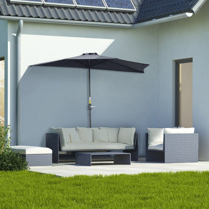 2.7m Balcony Half Parasol 5 Steel Ribs Construction Garden Outdoor Umbrella Grey
