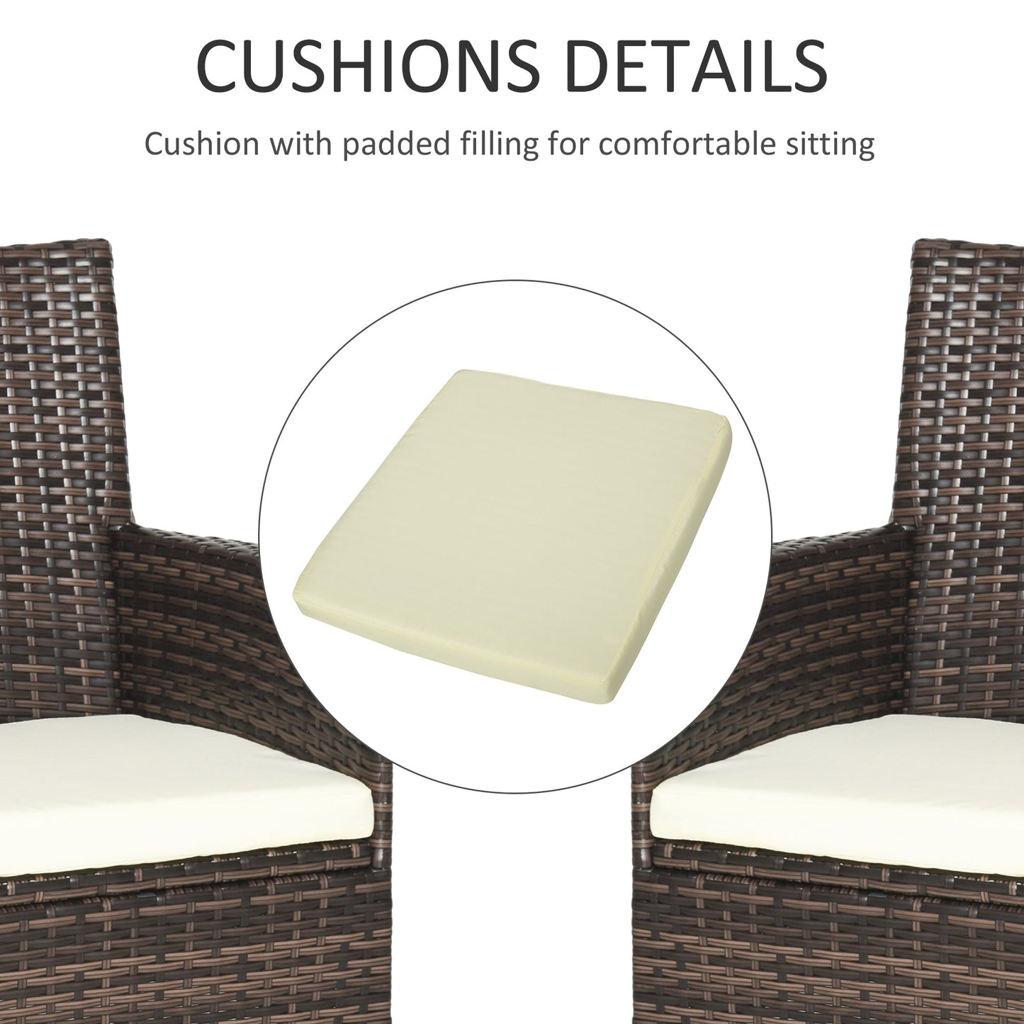 Outsunny 2-Seater Outdoor Rattan Armchair Dining Chair Garden Patio Furniture w/ Armrests Cushions Mixed Brown