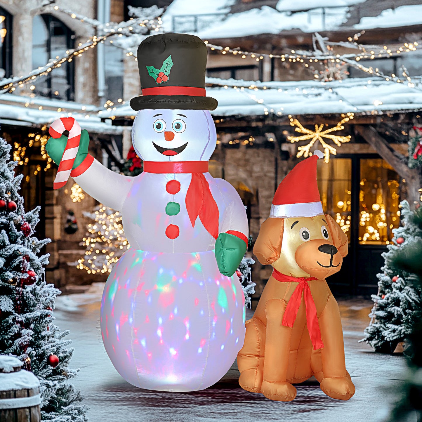 Snowman And Dog Inflatable Christmas Decoration - 183cm