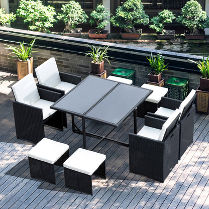 9-Pieces PE Rattan Cube Garden Furniture Set with Cushions