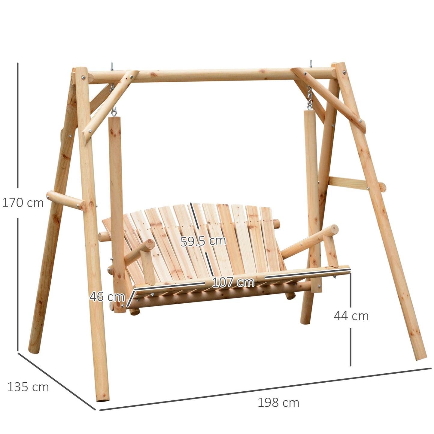 Outdoor 2 Seater Swing Chair Larch Wood Garden Swing Seat Porch Hammock Bench Lounger