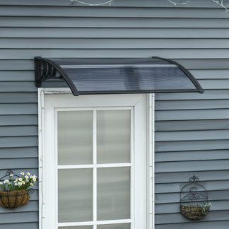 Door Canopy Awning Outdoor Window Rain Shelter Cover Black 100 x 75cm