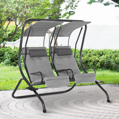 Outsunny Canopy Swing 2 Separate Relax Chairs With Handrails And Removable Canopy Grey