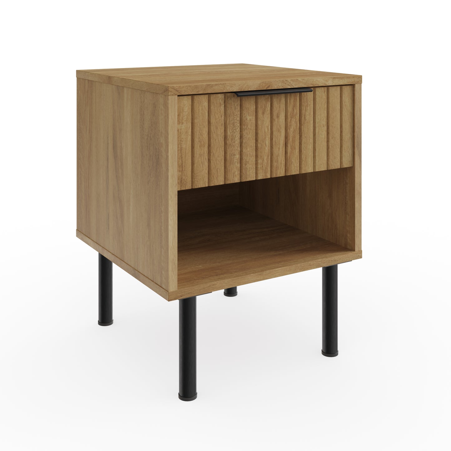 Nervata Side Table Oak & Black 1 Shelf 1 Drawer