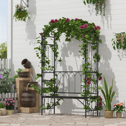 Garden Metal Frame Bench With arch For Various Climbing Plant 115Lx50Wx203H cm-Black