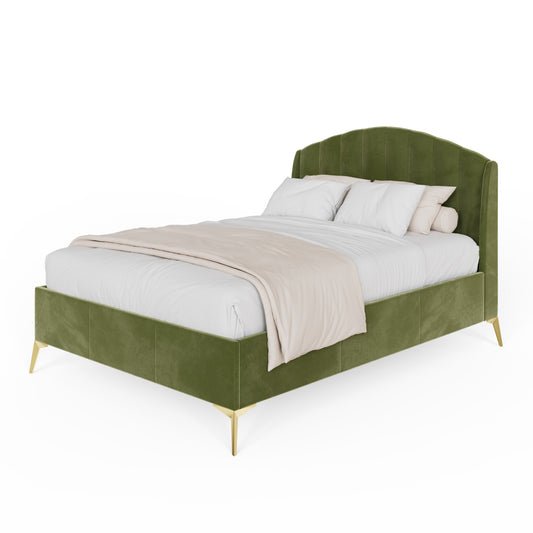 Pettine King Size Ottoman Bed Wood & Fabric Green 5 x 7ft