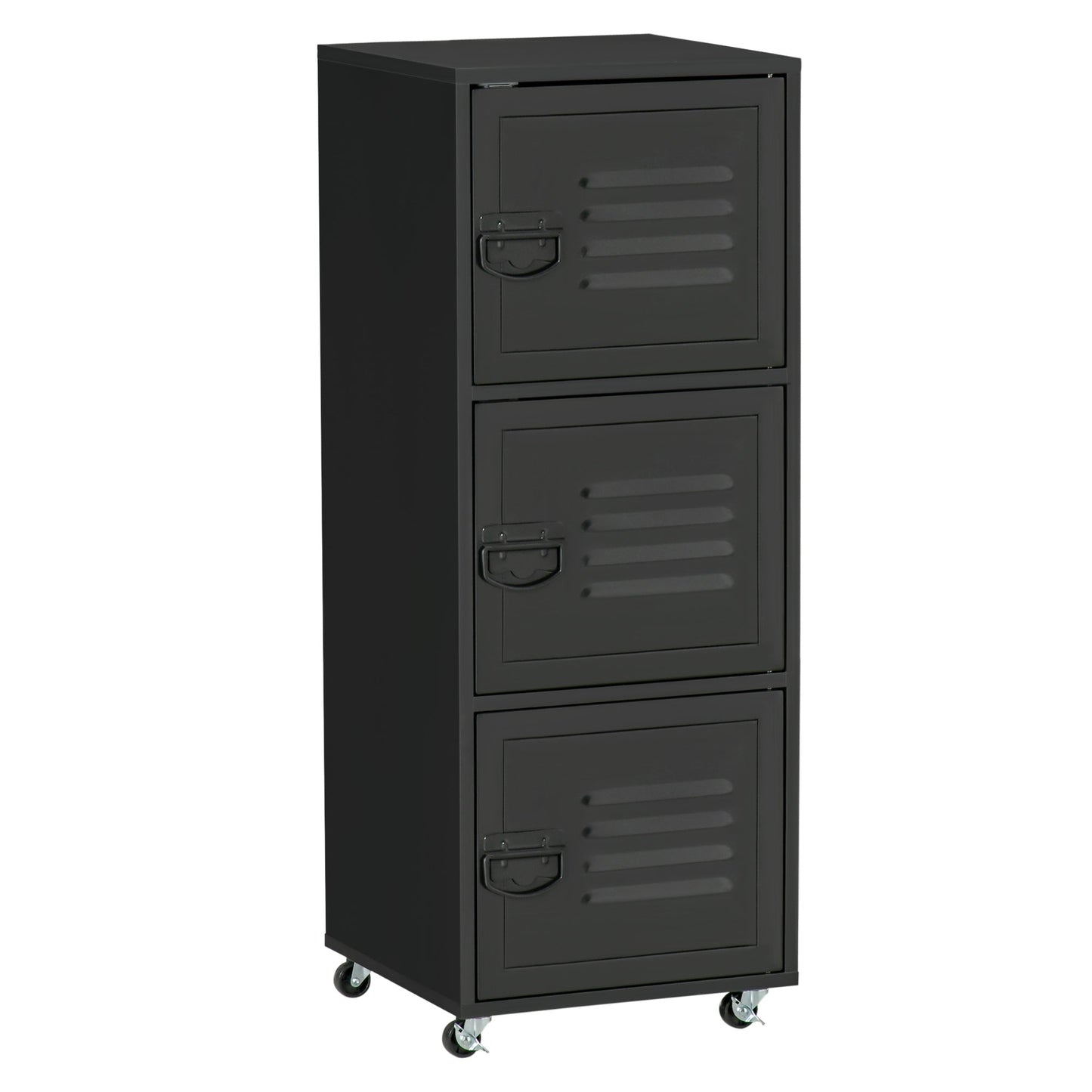 Rolling Storage Cabinet 3-Tier Mobile File Cabinet with Wheels & Metal Doors for Home Office