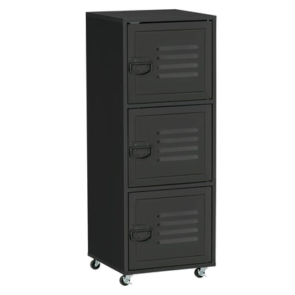 Rolling Storage Cabinet 3-Tier Mobile File Cabinet with Wheels & Metal Doors for Home Office