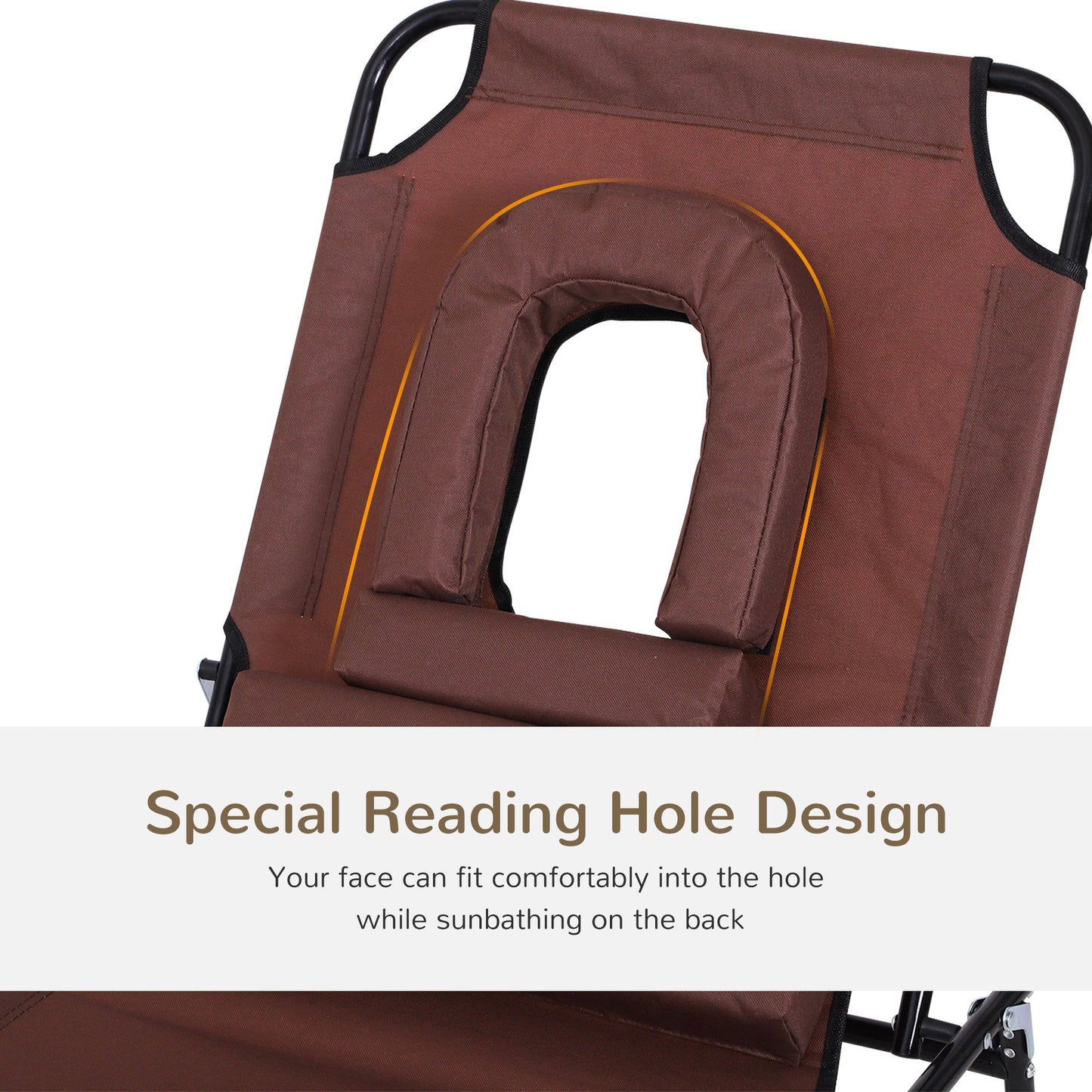 Foldable Sun Lounger Reclining Chair with Pillow and Reading Hole Garden Beach Outdoor Recliner Adjustable