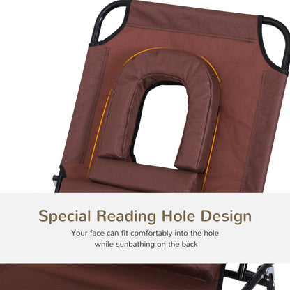 Foldable Sun Lounger Reclining Chair with Pillow and Reading Hole Garden Beach Outdoor Recliner Adjustable