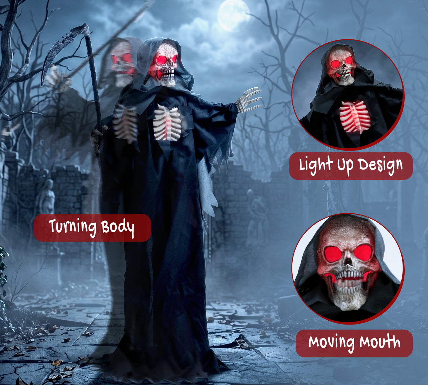 Animated Grim Reaper Halloween Decoration - 170cm