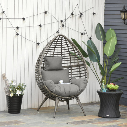 Teardop PE Wicker Rattan Chair w/ Thick Cushions 4 Legs Outdoor Seat Egg Garden