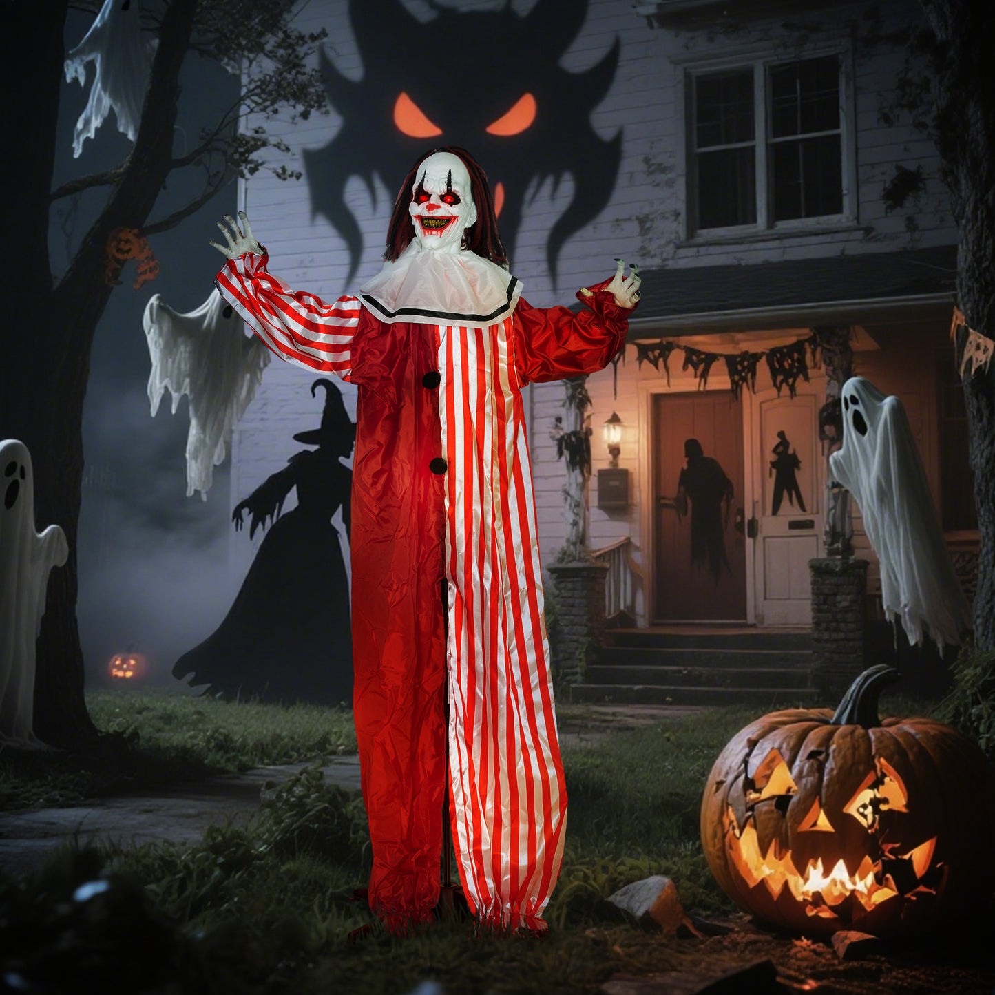 Animated Scary Clown Halloween Decoration - 165cm