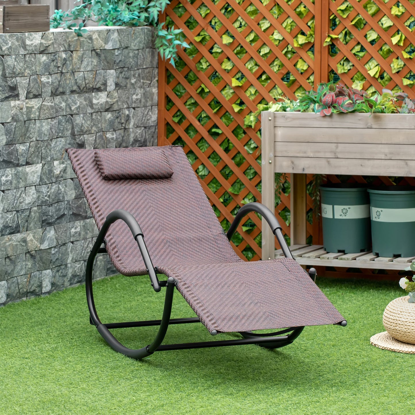 Zero Gravity Rocking Lounge Chair w/ Pillow for Indoor & Outdoor Texteline Brown