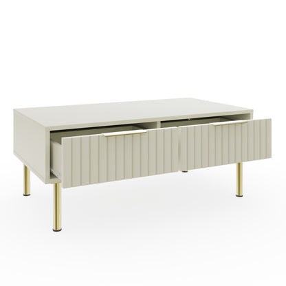 Nervata Coffee Table White & Gold 2 Drawers