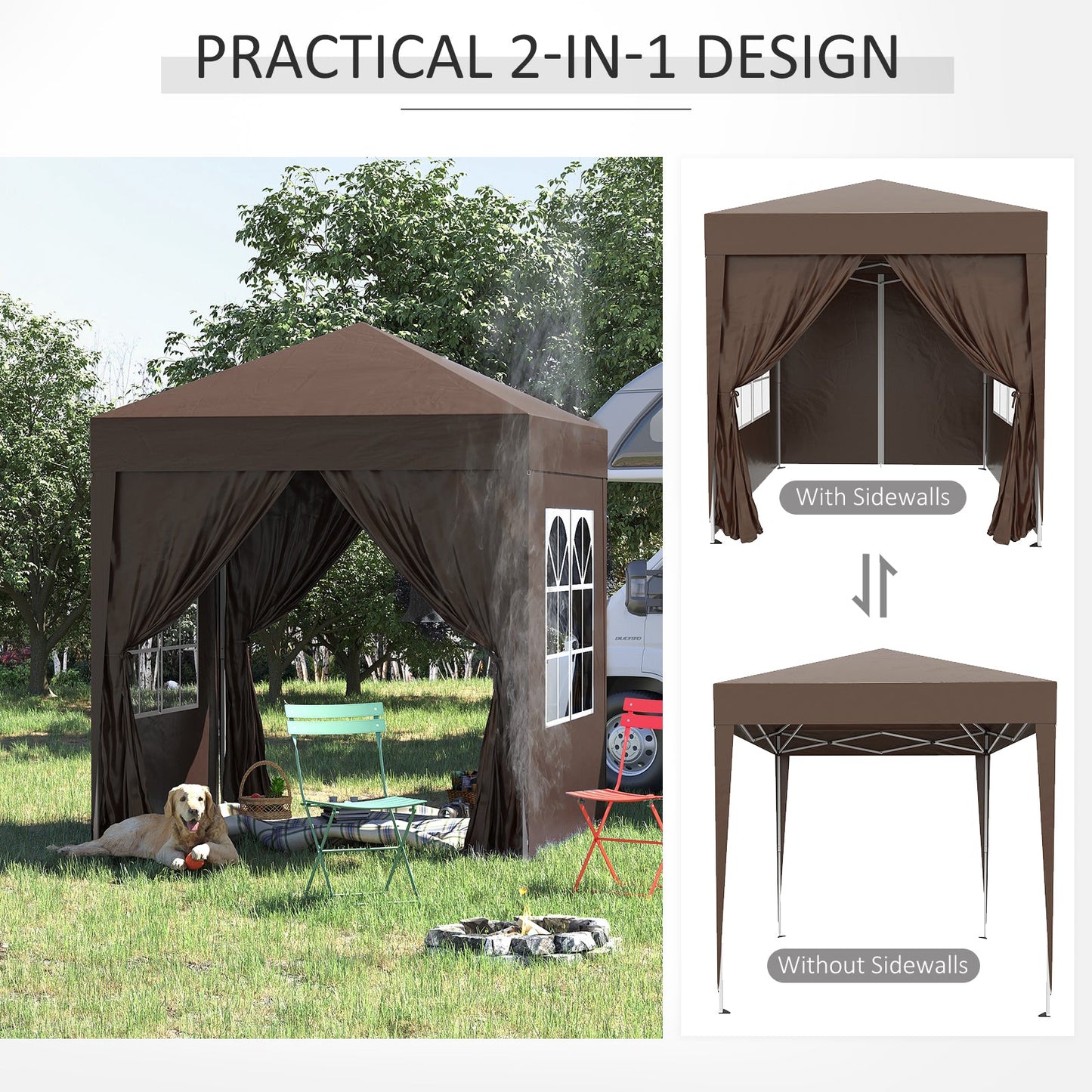 2m x 2m Garden Pop Up Gazebo Marquee Party Tent Wedding Awning Canopy New With free Carrying Case Coffee + Removable 2 Walls 2 Windows
