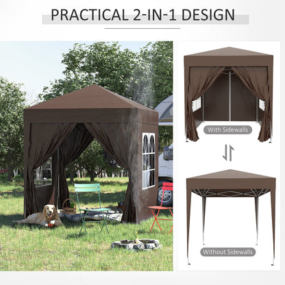 2m x 2m Garden Pop Up Gazebo Marquee Party Tent Wedding Awning Canopy New With free Carrying Case Coffee + Removable 2 Walls 2 Windows