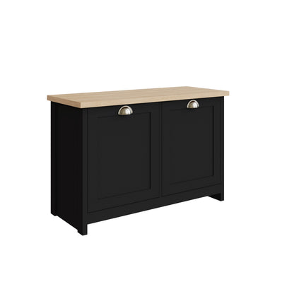 Lancaster Shoe Storage Black & Oak 2 Doors 4 Shelves
