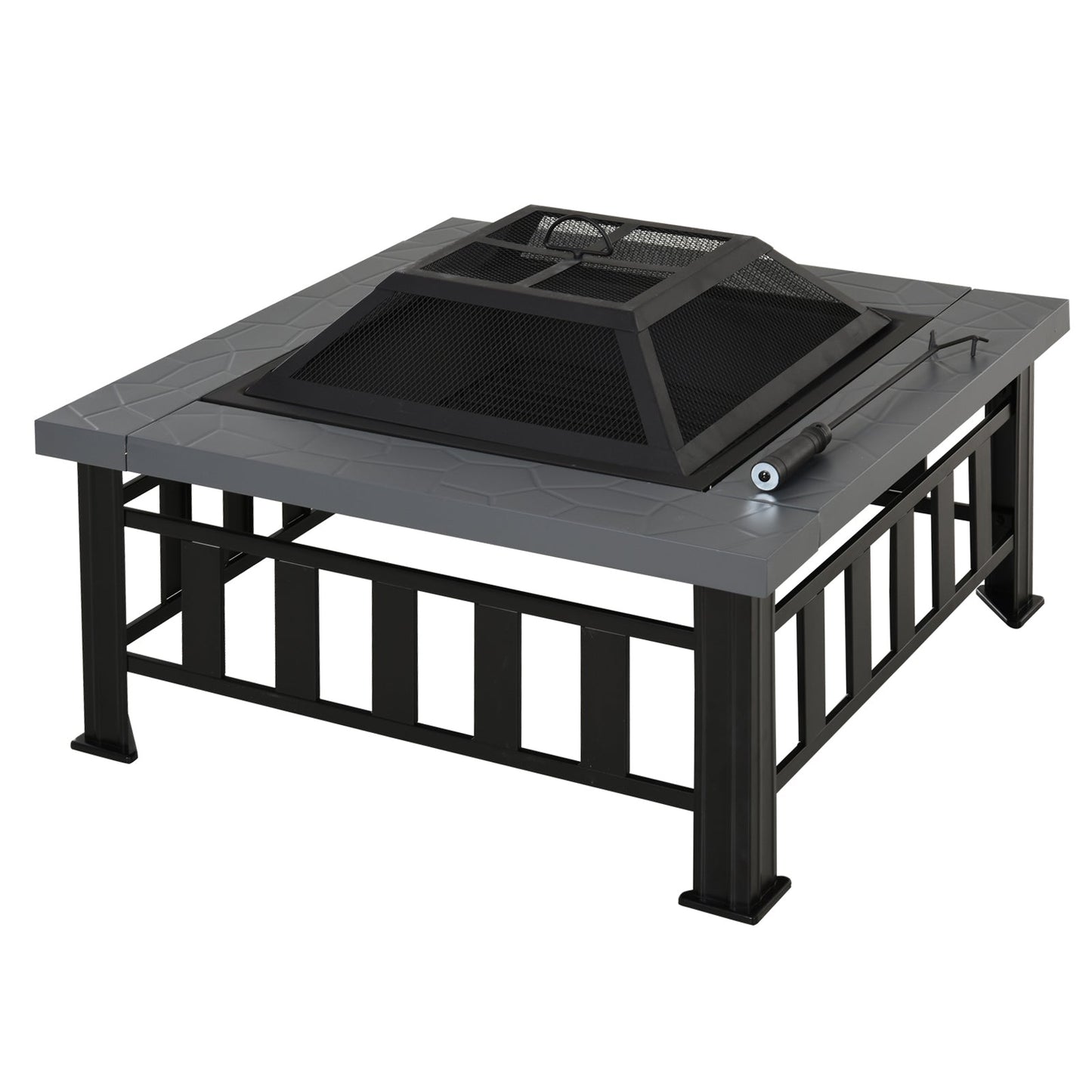 Metal Large Firepit Outdoor Square Fire Pit Brazier w/ Rain Cover Primary Image