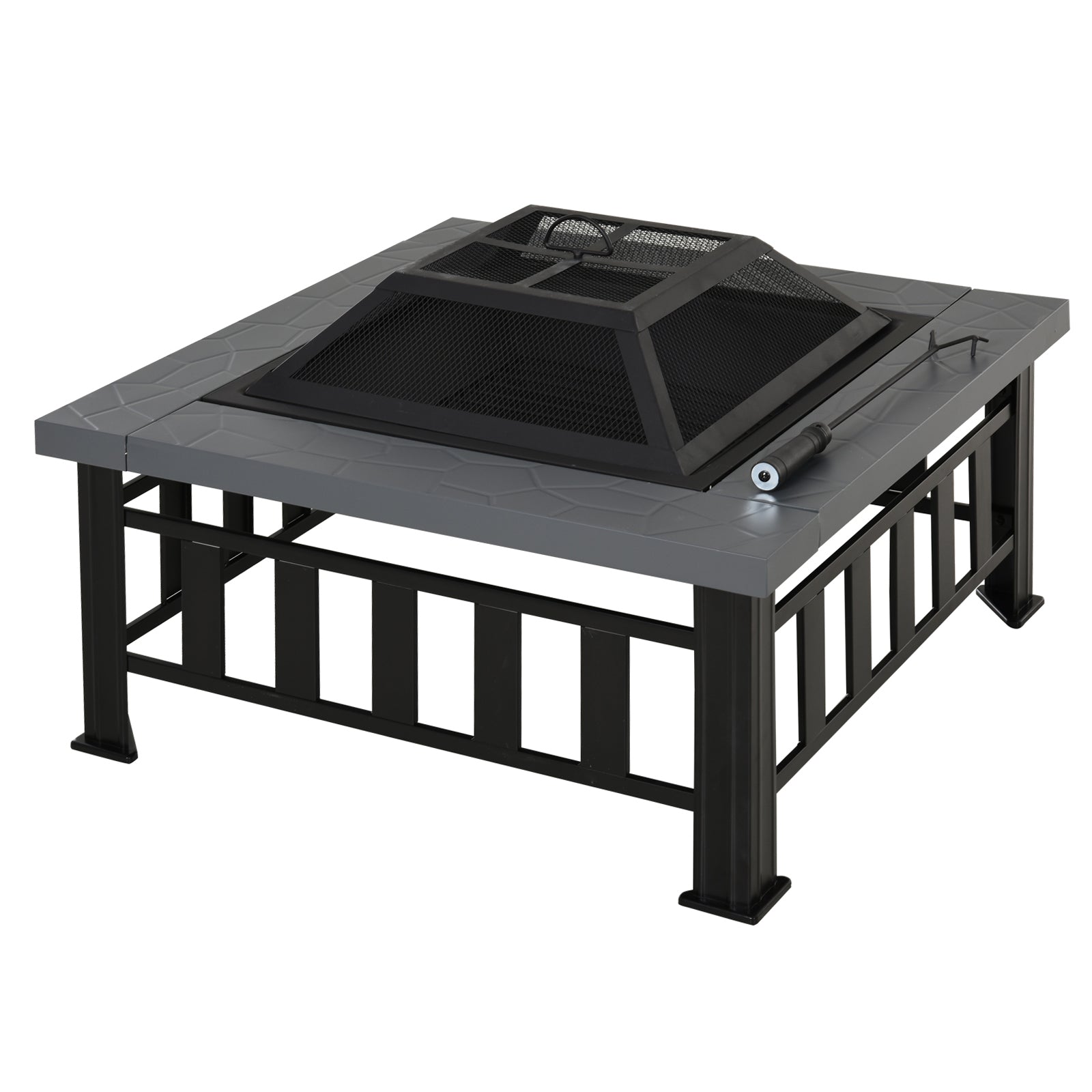 Metal Large Firepit Outdoor Square Fire Pit Brazier w/ Rain Cover Primary Image