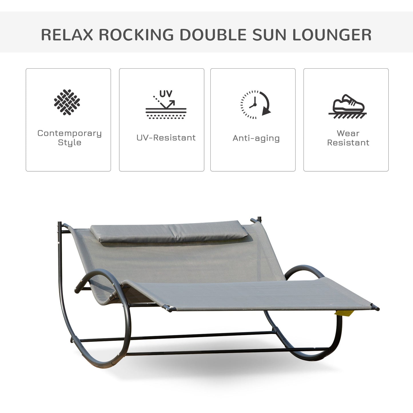 Double Hammock Chair Sun Lounger Outdoor Patio Garden Swing Rock Seat Grey