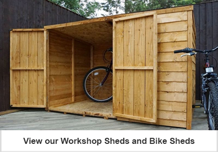 garden workshops, garden garages, bike sheds