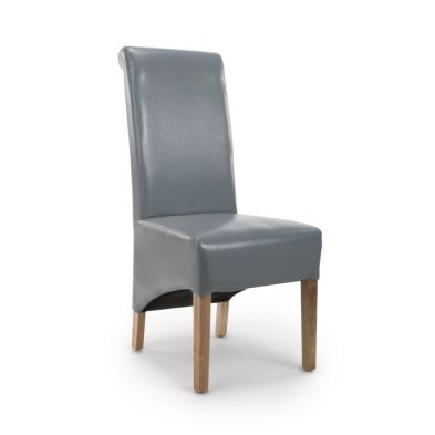 Product photograph of Pair Of Classic Roll Back Dining Chairs Wood Faux Leather Grey from QD stores