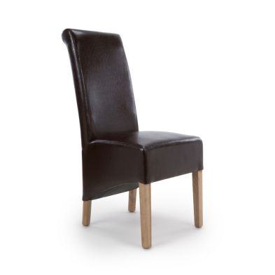 Product photograph of Pair Of Classic Roll Back Dining Chairs Wood Faux Leather Brown from QD stores