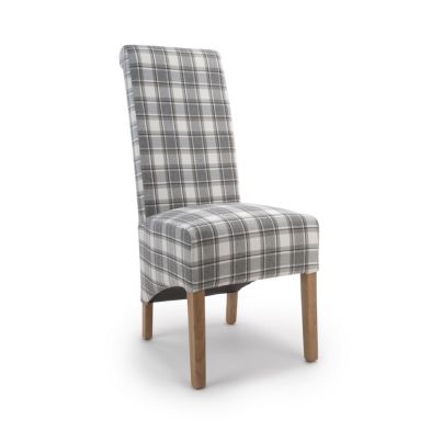 Product photograph of Pair Of Classic Roll Back Dining Chairs Wood Fabric Light Grey Check from QD stores