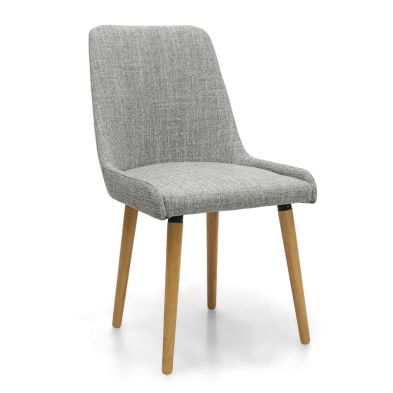 Pair Of Essentials Dining Chairs Wood Fabric Light Grey Flax Effect