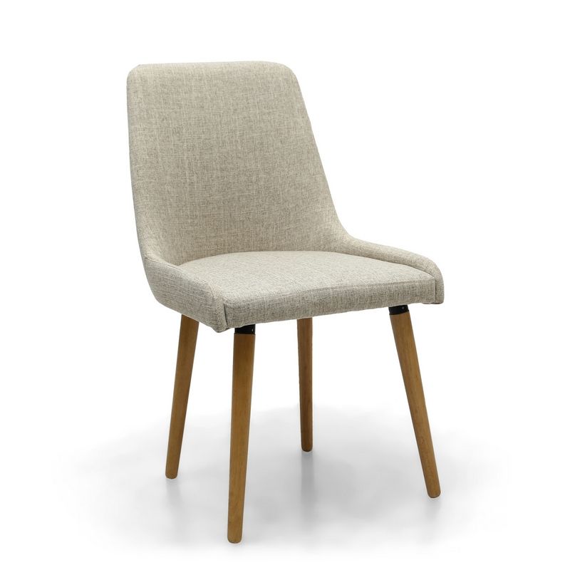 Pair of Essentials Dining Chairs Wood & Fabric Natural Flax Effect