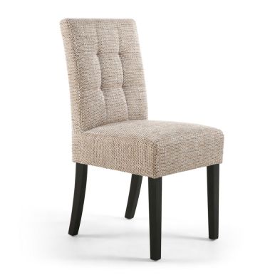 Pair Of Classic Stitched Waffle Tweed Dining Chairs Wood Fabric Beige