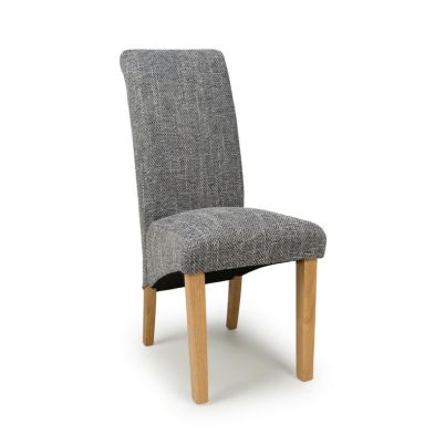 Pair Of Roll Back Dining Chairs Wood Fabric Tweed Grey