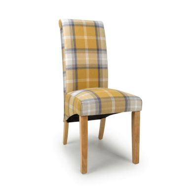 Product photograph of Pair Of Roll Back Dining Chairs Wood Fabric Yellow Check from QD stores