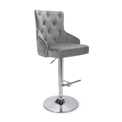 Classic Button Back Bar Stool Grey Chrome Base And Footrest