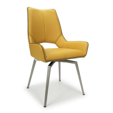 Product photograph of Pair Of Contemporary Swivel Dining Chairs Metal Faux Leather Yellow from QD stores