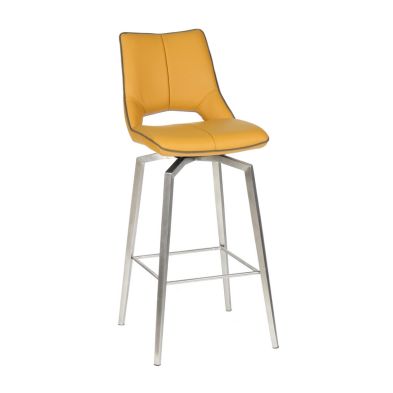 Contemporary Bar Stool Metal Tripod Legs Faux Leather Yellow