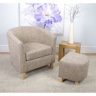 See more information about the Classic Tub Armchair And Stool Set Light Brown Tweed