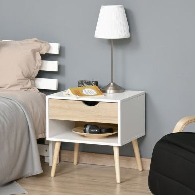 Homcom Bedside Table With Drawer And Shelf Nightstand Storage Chest For Bedroom