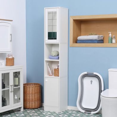 Product photograph of Kleankin Tall Bathroom Storage Cabinet With Mirror from QD stores