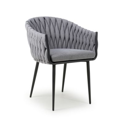 Product photograph of Pair Of Contemporary Dining Chairs Metal Braided Fabric Grey from QD stores