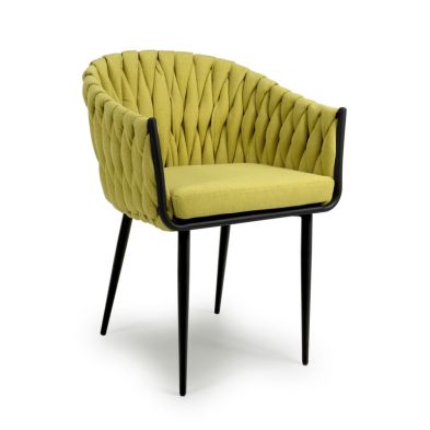 Pair Of Contemporary Dining Chairs Metal Braided Fabric Yellow