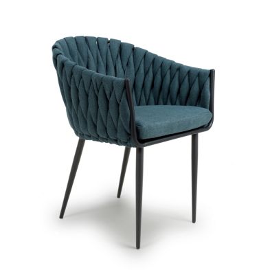 Product photograph of Pair Of Contemporary Dining Chairs Metal Braided Fabric Blue from QD stores