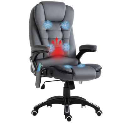 Vinsetto Massage Recliner Chair Heated Office Chair With Six Massage Points Velvet Feel Fabric 360 Swivel Wheels Grey