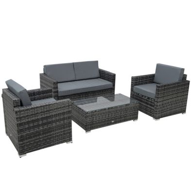 Product photograph of Outsunny 4 Pieces Wicker Steel Rattan Sofa Set Garden Chair Seat Furniture Patio Grey from QD stores