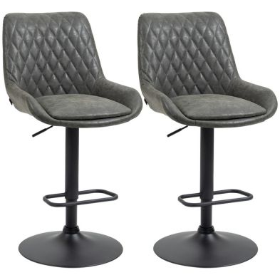 Homcom Retro Bar Stools Set Of 2 Adjustable Kitchen Stool Upholstered Bar Chairs With Back Swivel Seat Dark Grey