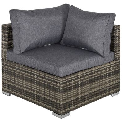 Outsunny Pe Rattan Wicker Corner Sofa Garden Furniture Single Sofa Chair With Cushions Deep Grey