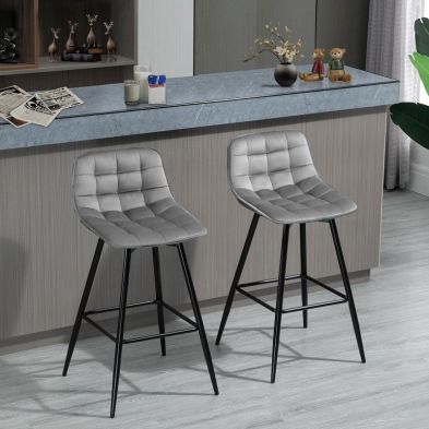 Homcom Set Of 2 Bar Stools Velvet Touch Dining Chairs Kitchen Counter Chairs Fabric Upholstered Seat With Metal Legs
