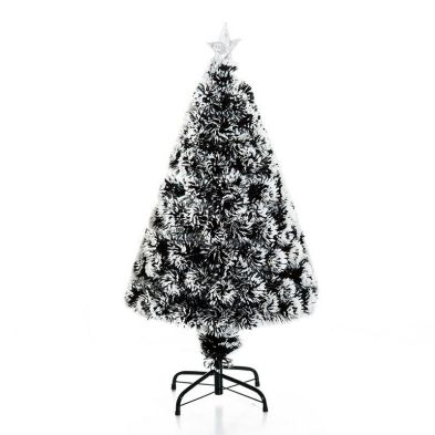 4ft Fibre Optic Christmas Tree Artificial White Frosted Green With Led Lights Multicoloured 130 Tips